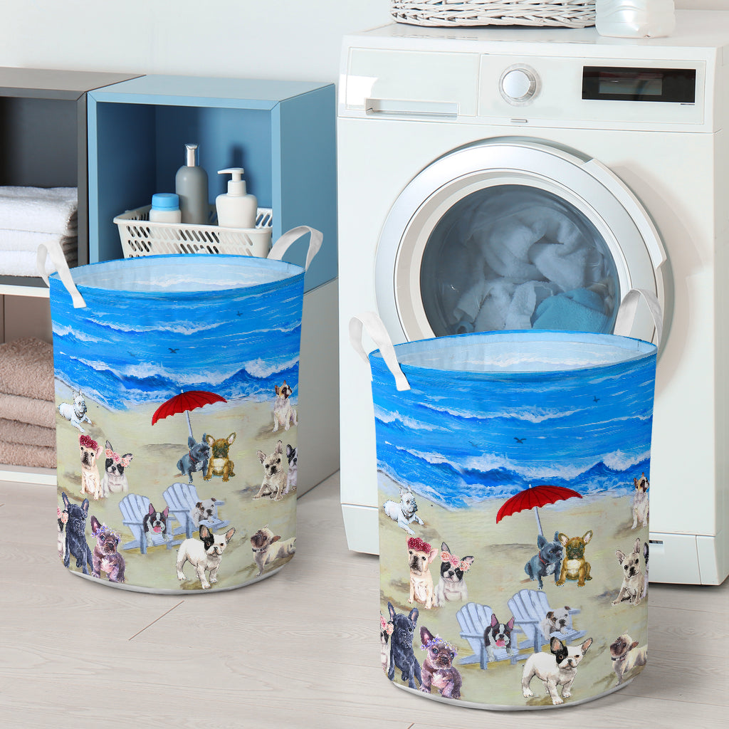 Bull Frenchies In Beach Laundry Basket Dog Laundry Basket Mother Gift Gift For Dog Lovers 4