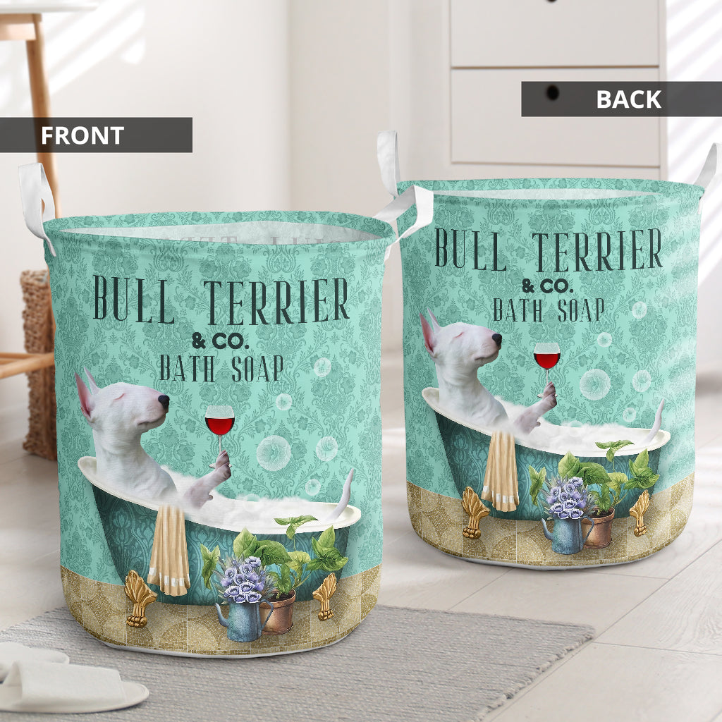 Bull Terrier And Bath Soap Laundry Basket Dog Laundry Basket Mother Gift Gift For Dog Lovers 1
