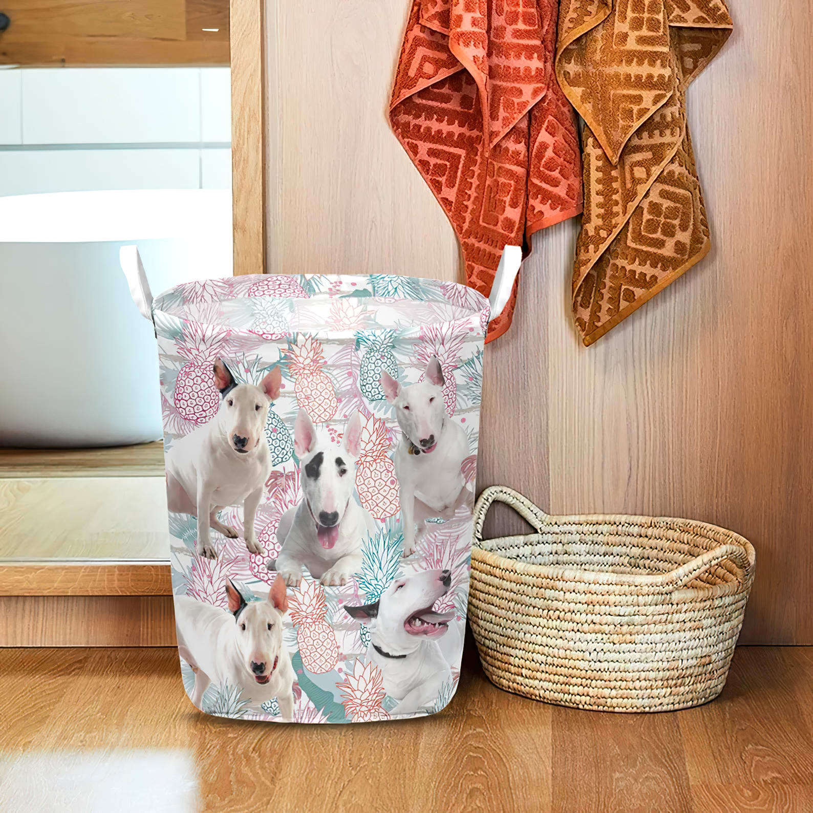 Bull Terrier In Summer Tropical With Leaf Seamless Laundry Basket Dog Laundry Basket Mother Gift Gift For Dog Lovers 1 Bull Terrier In Summer Tropical With Leaf Seamless Laundry Basket Dog Laundry Basket Mother Gift Gift For Dog Lovers 1