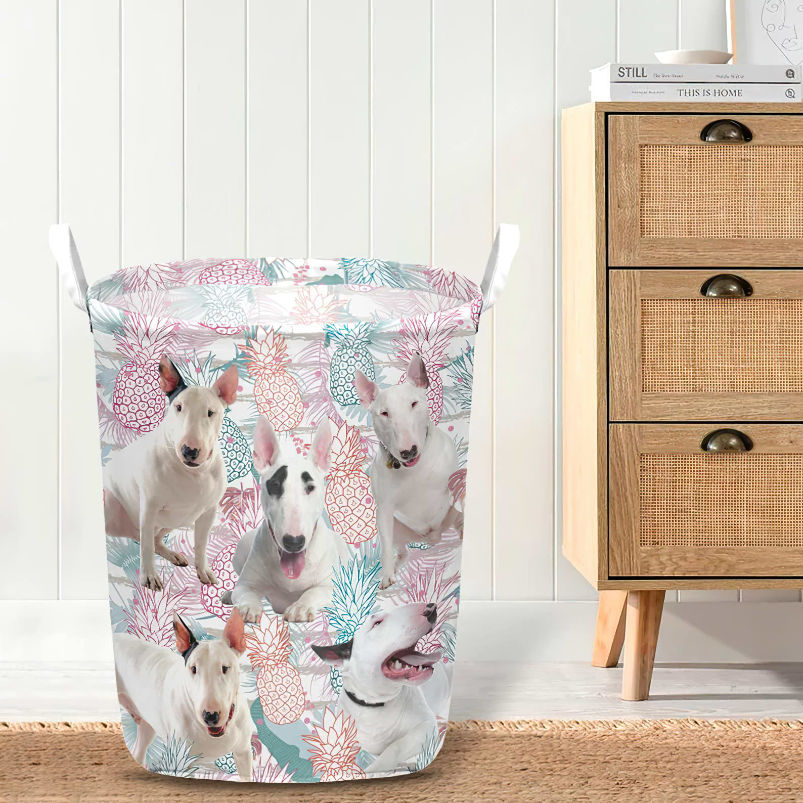 Bull Terrier In Summer Tropical With Leaf Seamless Laundry Basket Dog Laundry Basket Mother Gift Gift For Dog Lovers 4 Bull Terrier In Summer Tropical With Leaf Seamless Laundry Basket Dog Laundry Basket Mother Gift Gift For Dog Lovers 4