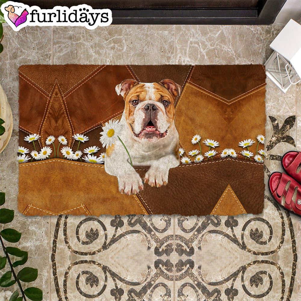 Bulldog Holding Daisy Doormat Funny Doormat Gift For Dog Lovers 1 Bulldog Holding Daisy Doormat Funny Doormat Gift For Dog Lovers 1