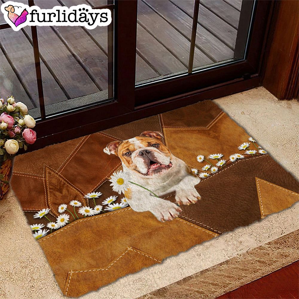 Bulldog Holding Daisy Doormat Funny Doormat Gift For Dog Lovers 2 Bulldog Holding Daisy Doormat Funny Doormat Gift For Dog Lovers 2