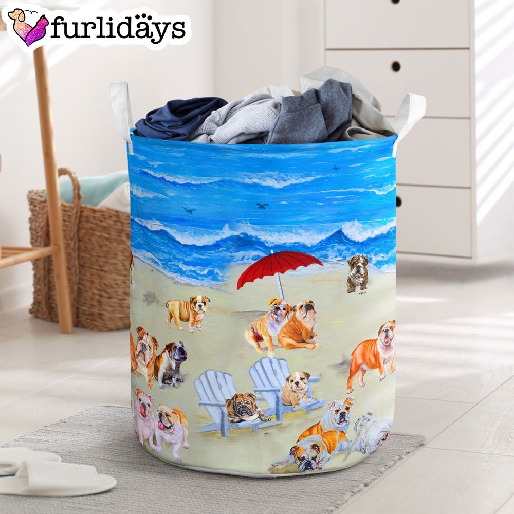 Bulldog In Beach Laundry Basket Dog Laundry Basket Mother Gift Gift For Dog Lovers 1