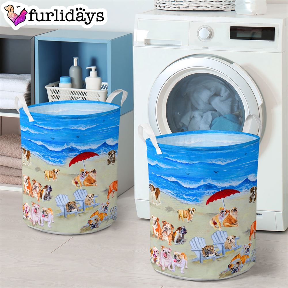 Bulldog In Beach Laundry Basket Dog Laundry Basket Mother Gift Gift For Dog Lovers 4