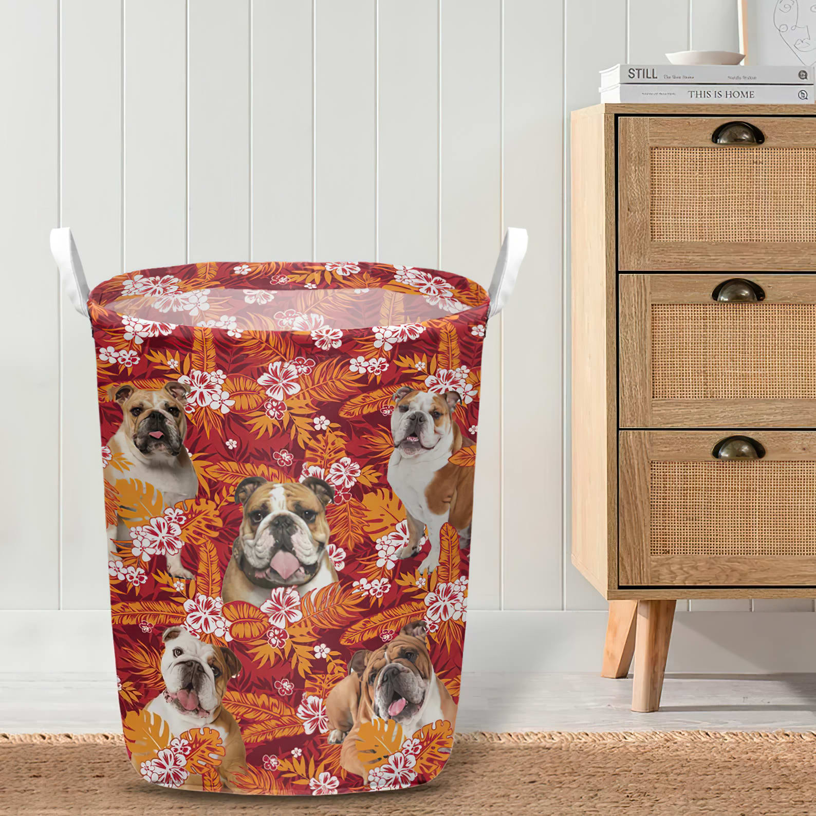 Bulldog In Seamless Tropical Floral With Palm Leaves Laundry Basket Dog Laundry Basket Mother Gift Gift For Dog Lovers 4