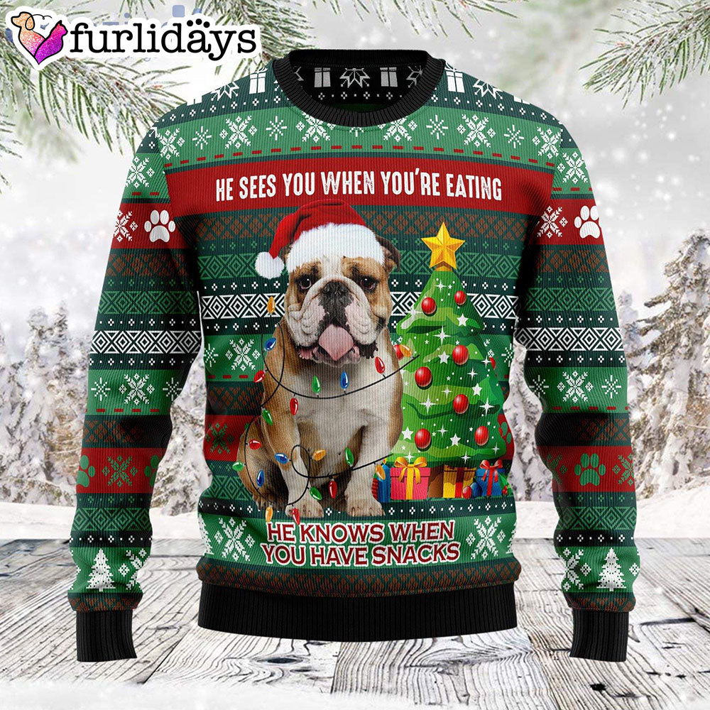 Bulldog Loves Snacks T Bulldog Lover Funny Family Ugly Christmas Sweater Christmas Outfits Gift 1