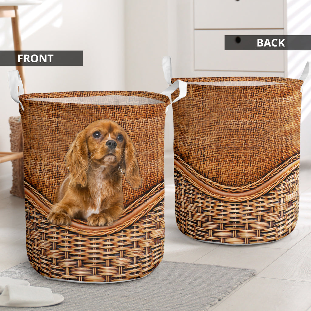 Cavalier King Charles Rattan Texture Laundry Basket Dog Laundry Basket Christmas Gift For Her Home Decor 1