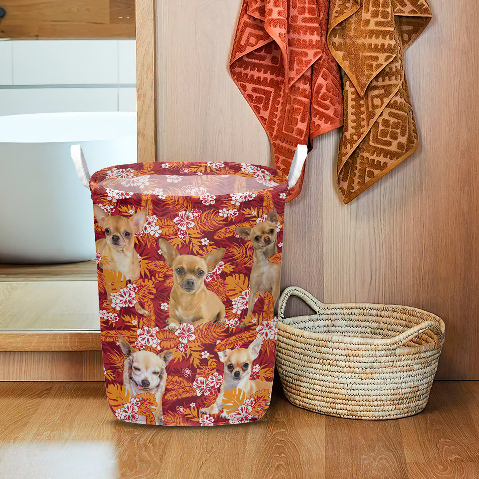 Chihuahua In Seamless Tropical Floral With Palm Leaves Laundry Basket Dog Laundry Basket Christmas Gift For Her 1