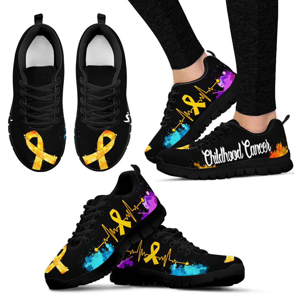 Childhood Cancer Shoes Art Heartbeat Sneaker Walking Shoes Best Gift For Men And Women 1