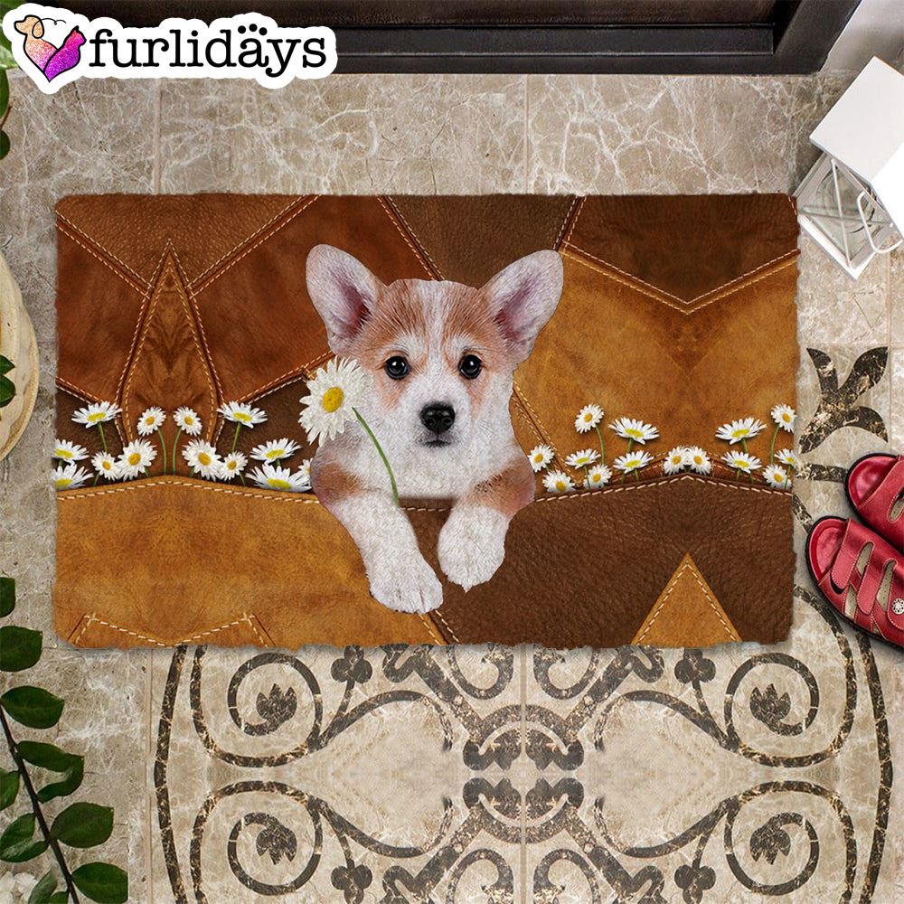 Corgi Holding Daisy Doormat Outdoor Decor Unique Gifts Doormat 1