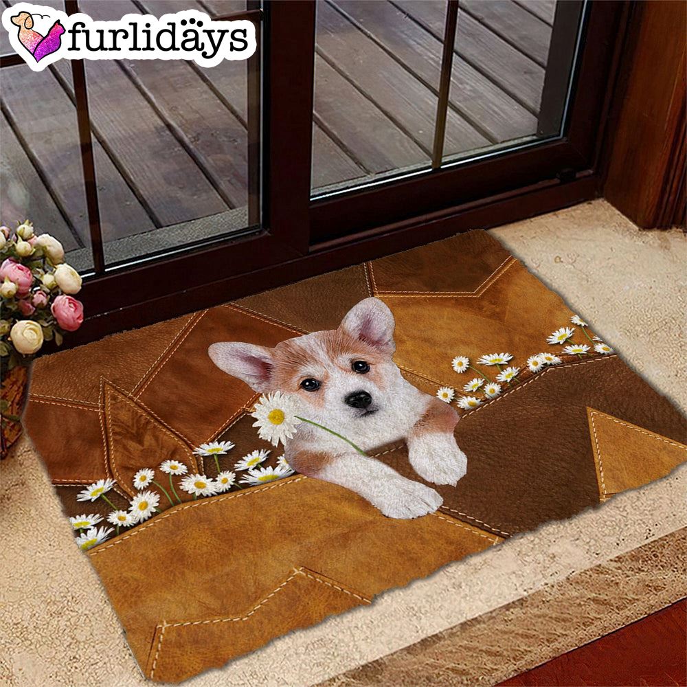 Corgi Holding Daisy Doormat Outdoor Decor Unique Gifts Doormat 2