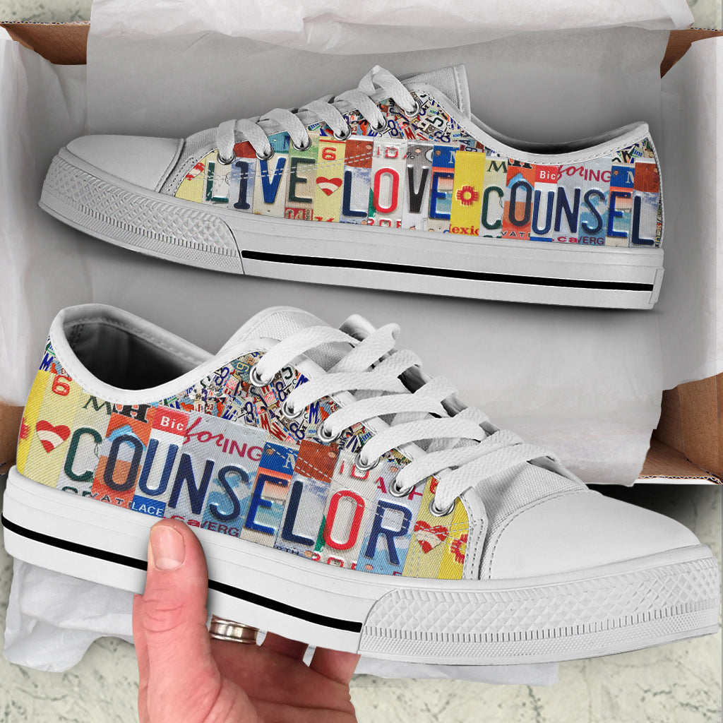 Counselor Live Love Counsel License Plates Low Top Shoes Best Gift For Teacher School Shoes Malalan 1 Counselor Live Love Counsel License Plates Low Top Shoes Best Gift For Teacher School Shoes Malalan 1