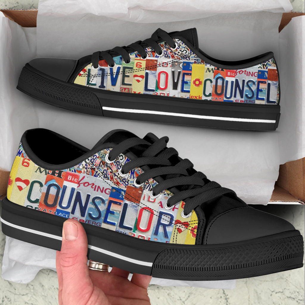 Counselor Live Love Counsel License Plates Low Top Shoes Best Gift For Teacher School Shoes Malalan 2 Counselor Live Love Counsel License Plates Low Top Shoes Best Gift For Teacher School Shoes Malalan 2