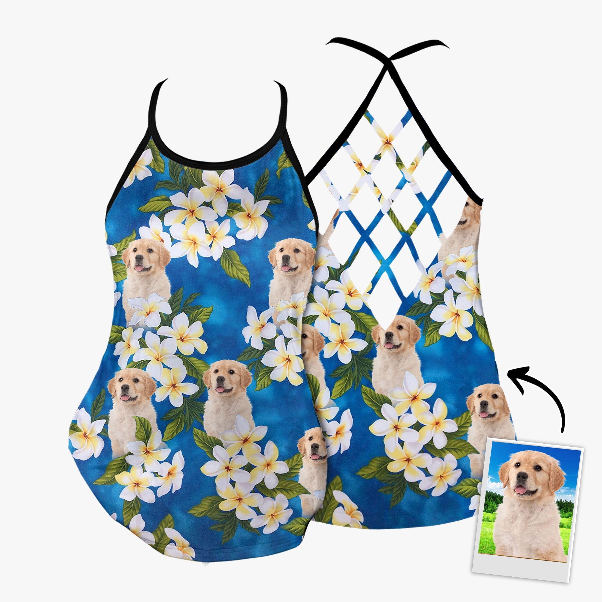 Custom Flower Blue Criss Cross Open Back Tank Top Women Hollow Camisole Gift For Dog Lover 2 wnpgqy Custom Flower Blue Criss Cross Open Back Tank Top Women Hollow Camisole Gift For Dog Lover 2 wnpgqy