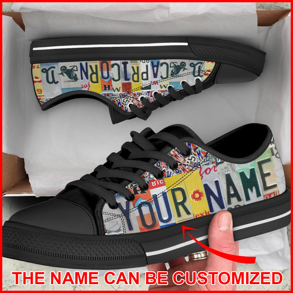 Custom Name Capricorn License Plates Low Top Lowtop Casual Shoes Gift For Adults Walking Shoes Men Women 2