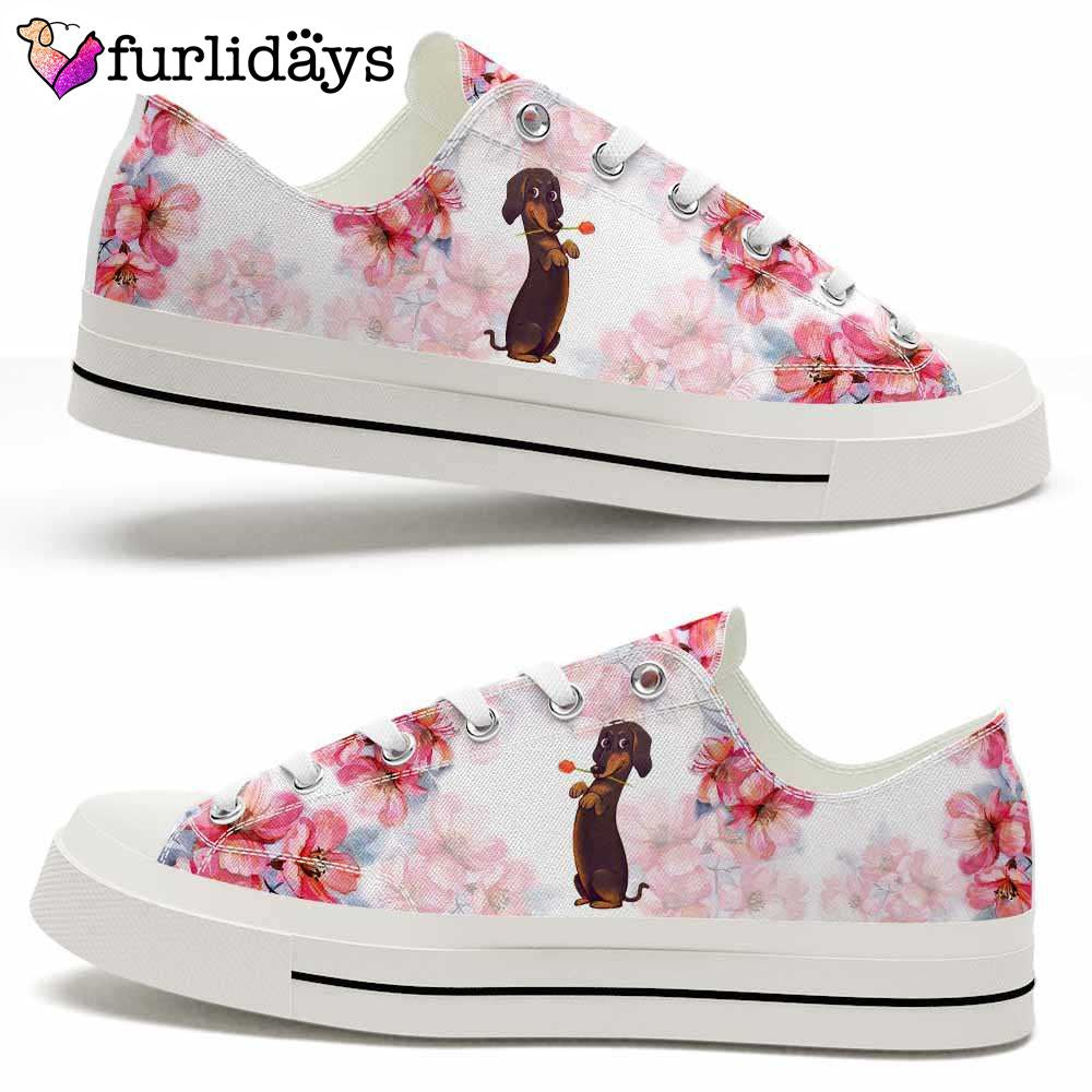 Dachshund Flowers Watercolor Low Top Shoes 1