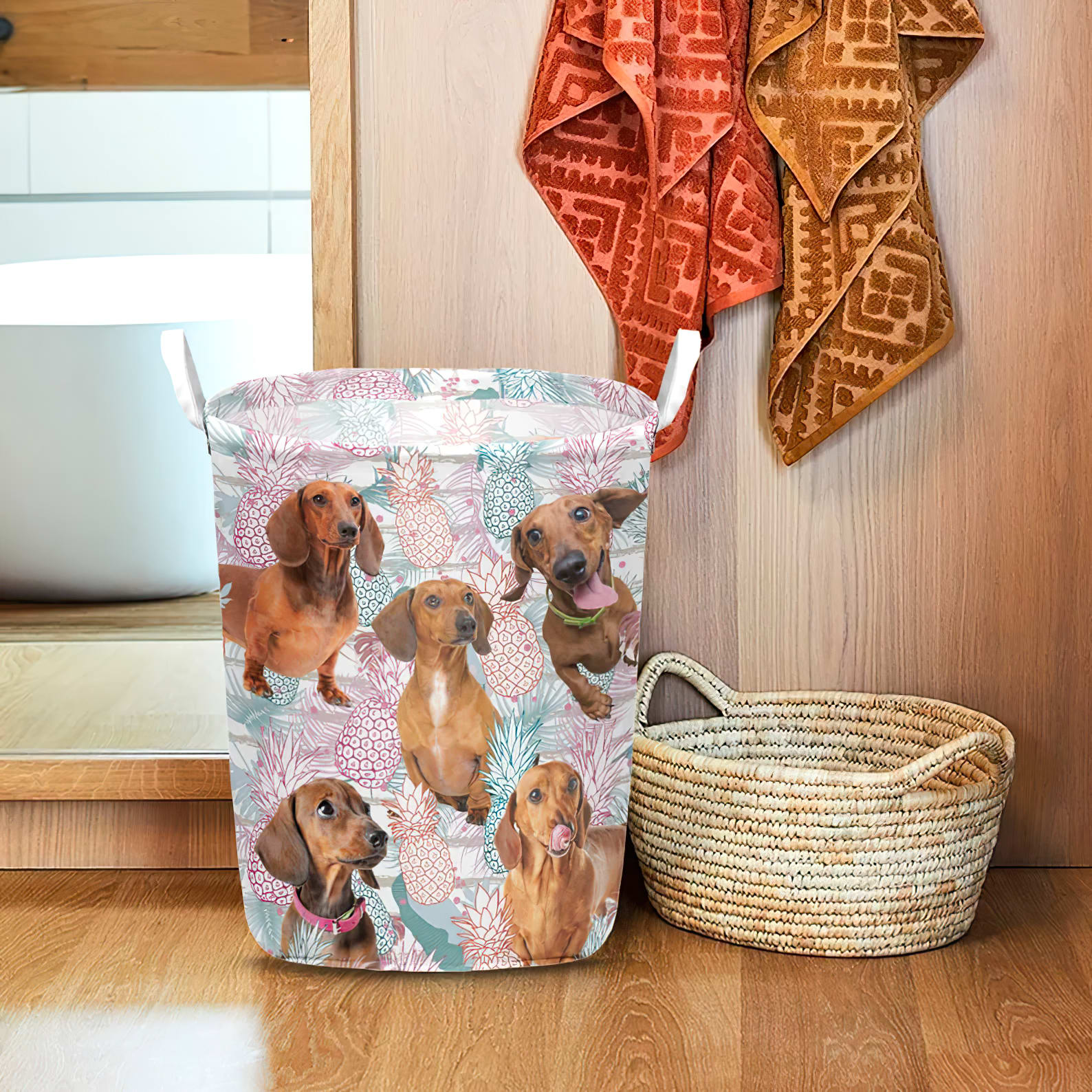 Dachshund In Summer Tropical With Leaf Seamless Laundry Basket Dog Laundry Basket Christmas Gift For Her Home Decor 1 Dachshund In Summer Tropical With Leaf Seamless Laundry Basket Dog Laundry Basket Christmas Gift For Her Home Decor 1