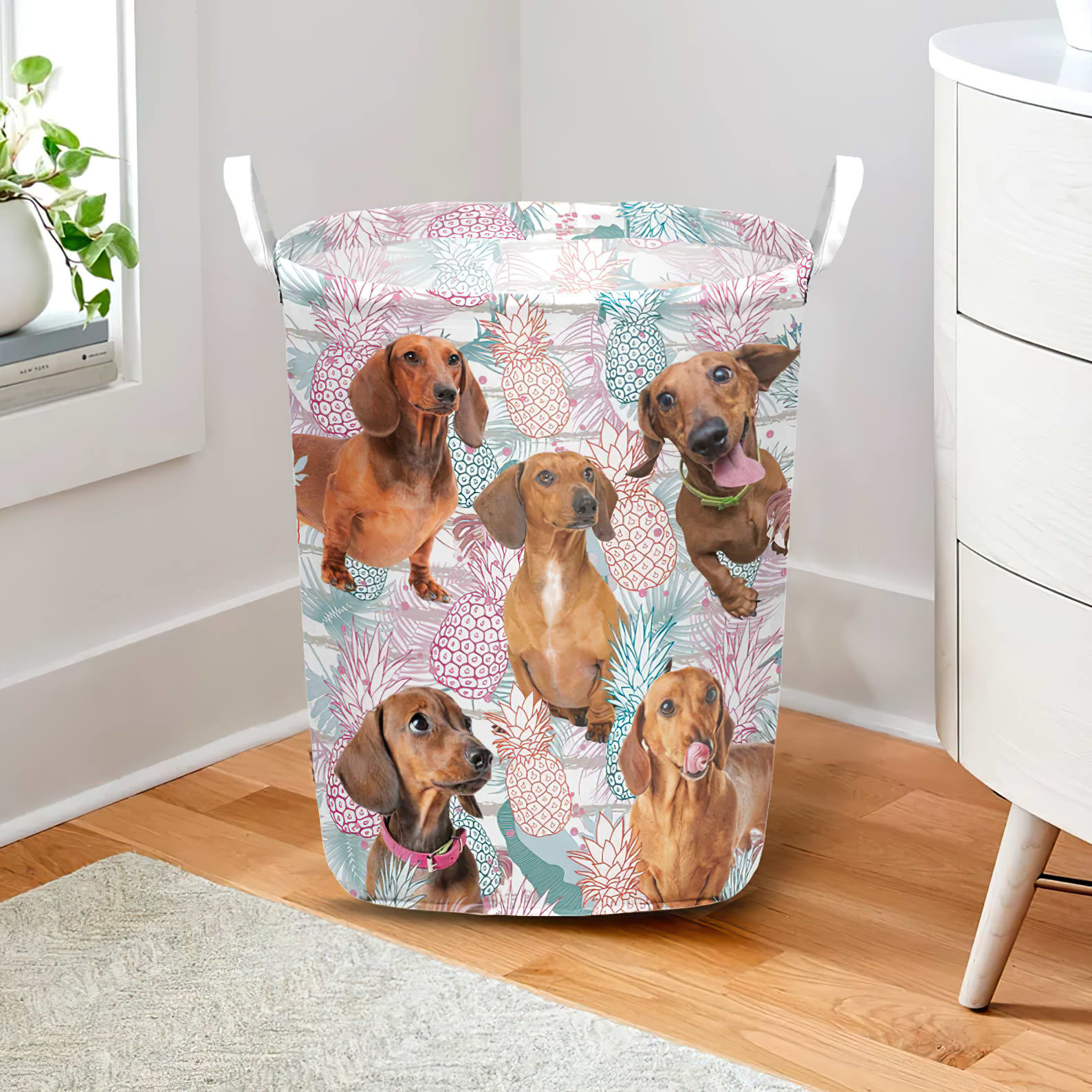 Dachshund In Summer Tropical With Leaf Seamless Laundry Basket Dog Laundry Basket Christmas Gift For Her Home Decor 2 Dachshund In Summer Tropical With Leaf Seamless Laundry Basket Dog Laundry Basket Christmas Gift For Her Home Decor 2