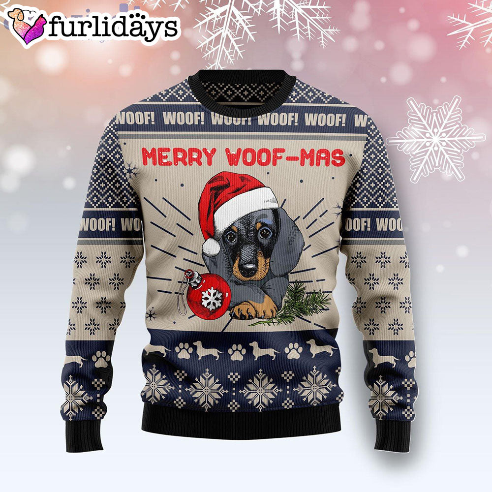 Dachshund Merry Woofmas Dachshund Lover Dog Lover Funny Family Ugly Christmas Sweater 1