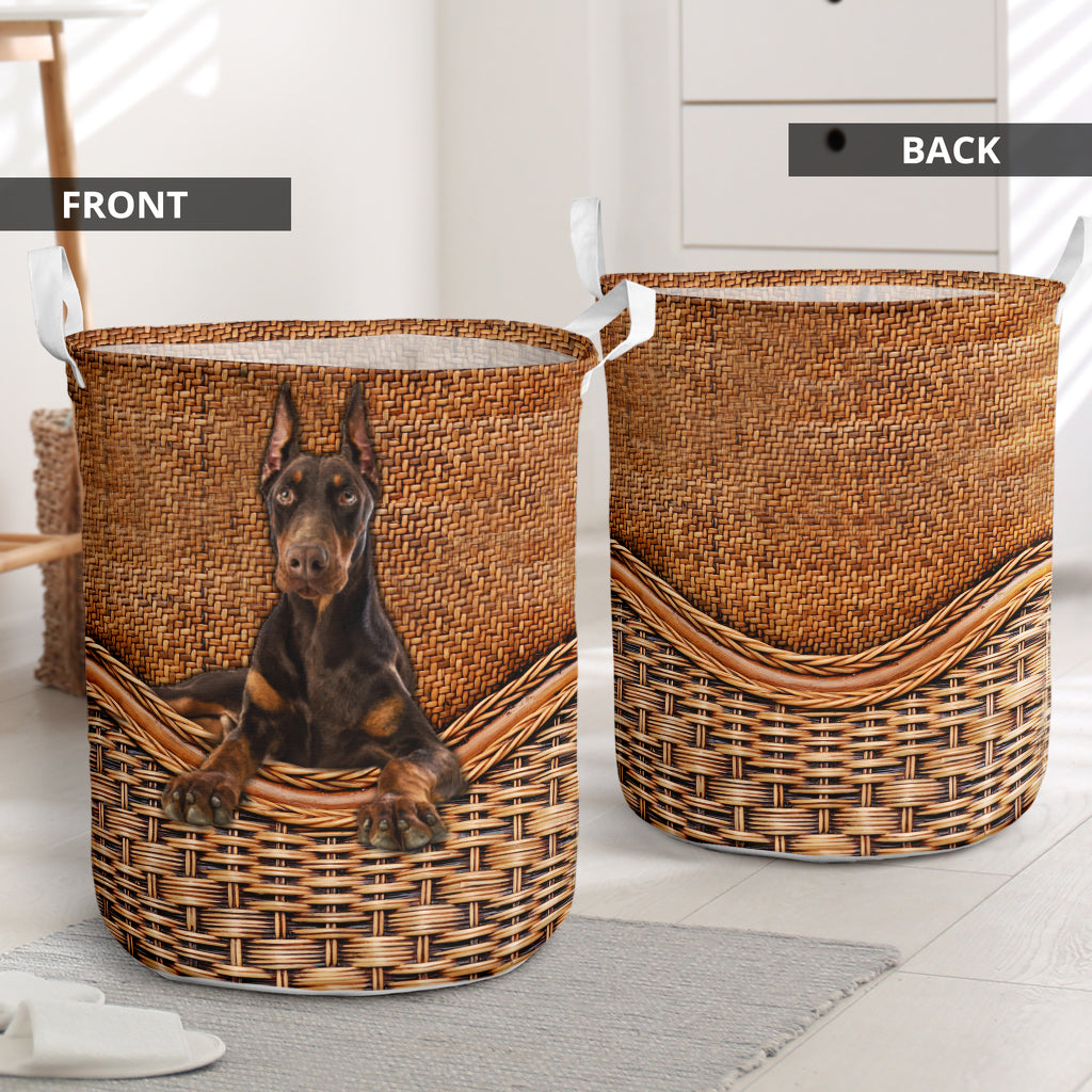Doberman Pinscher Rattan Texture Laundry Basket Christmas Gift Storage Basket Dog Memorial Gift 1