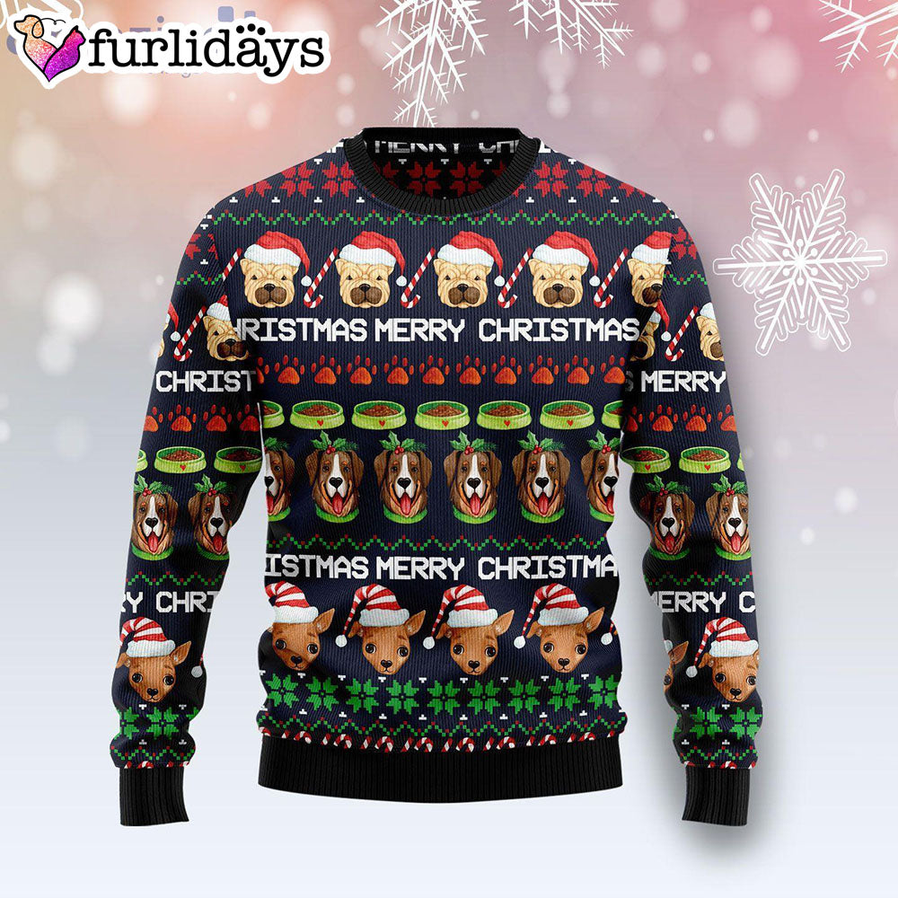 Dog Cute Face All Over Print Ugly Christmas Sweater Gifts For Dog Lovers 1