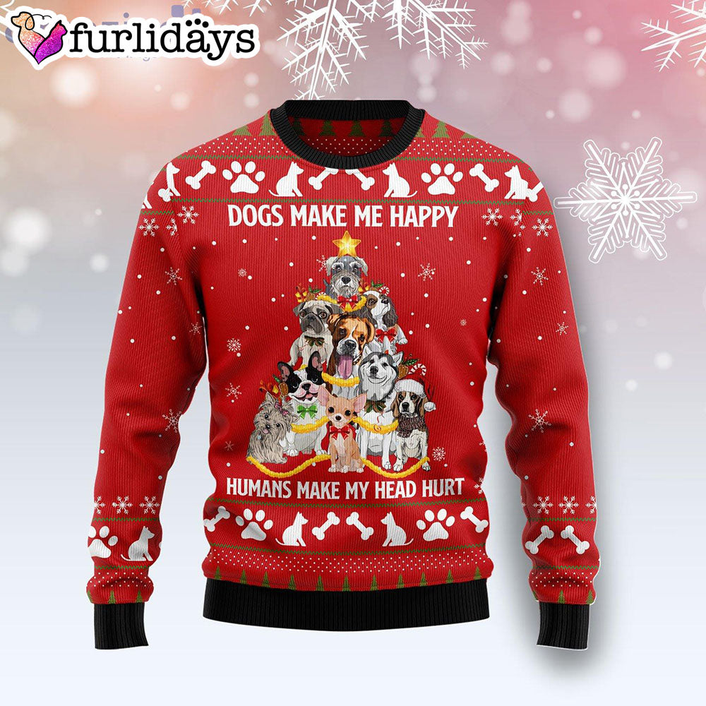 Dogs Make Me Happy Dog Tree Ugly Christmas Sweater Gifts For Dog Lovers 1 Dogs Make Me Happy Dog Tree Ugly Christmas Sweater Gifts For Dog Lovers 1