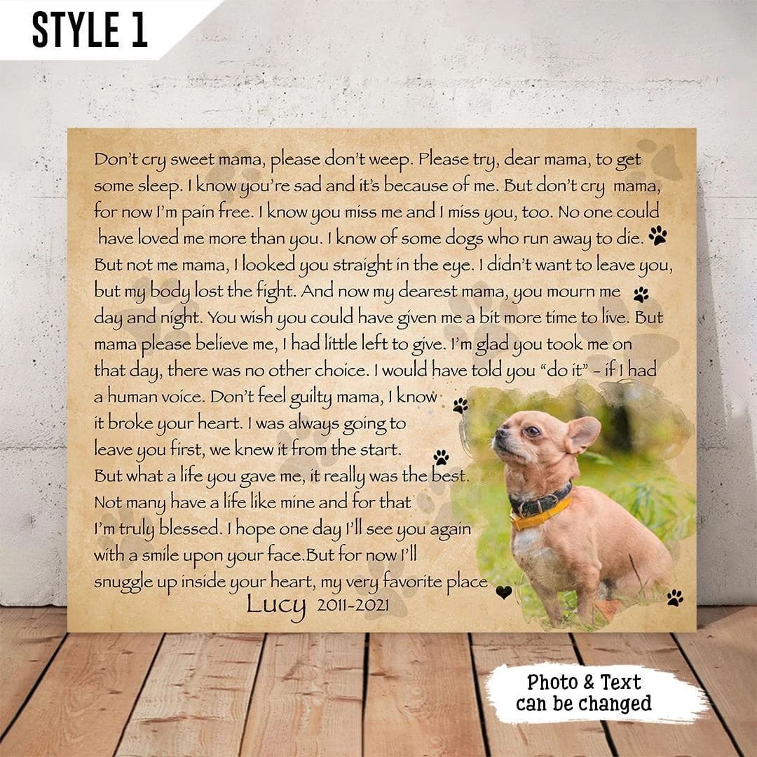 Don t Cry Sweet Mama Dog Poem Printable Horizontal Canvas Wall Art Canvas Gift For Dog Mom 1 Don t Cry Sweet Mama Dog Poem Printable Horizontal Canvas Wall Art Canvas Gift For Dog Mom 1