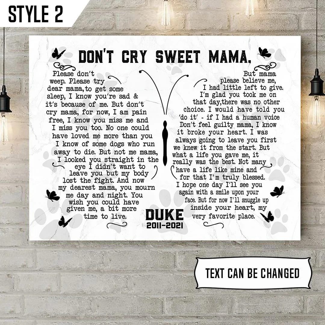 Don t Cry Sweet Mama Dog Poem Printable Horizontal Canvas Poster Wall Canvas Art Gift For Dog Lovers 1