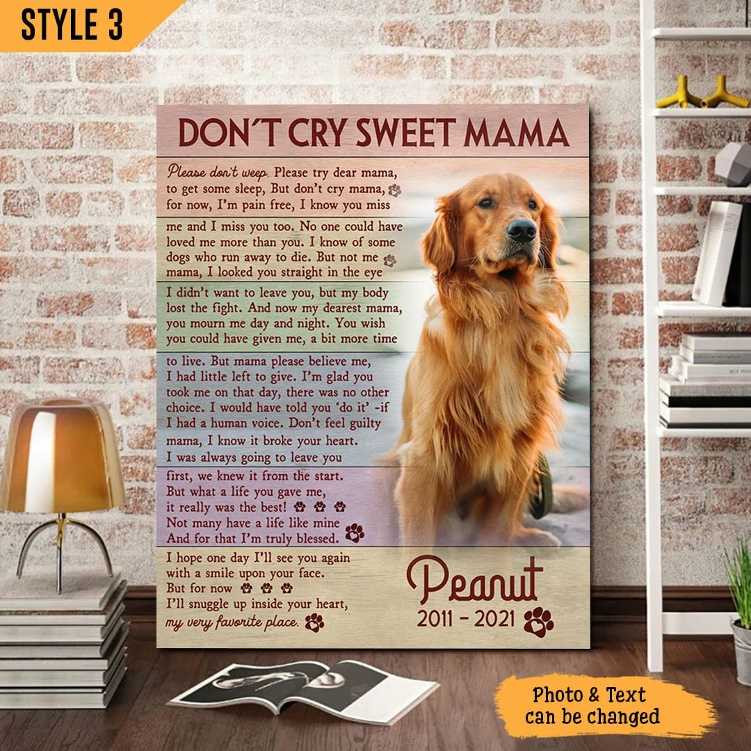 Don t Cry Sweet Mama Dog Poem Printable Vertical Canvas Wall Art Canvas Dog Lovers Gifts for Him or Her 1