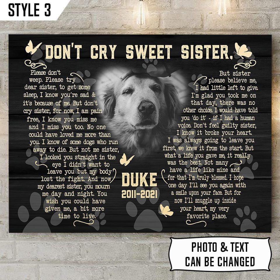 Don t Cry Sweet Sister Dog Poem Matte Canvas Poster Canvas Painting Dog Lovers Gifts for Him or Her 1 Don t Cry Sweet Sister Dog Poem Matte Canvas Poster Canvas Painting Dog Lovers Gifts for Him or Her 1