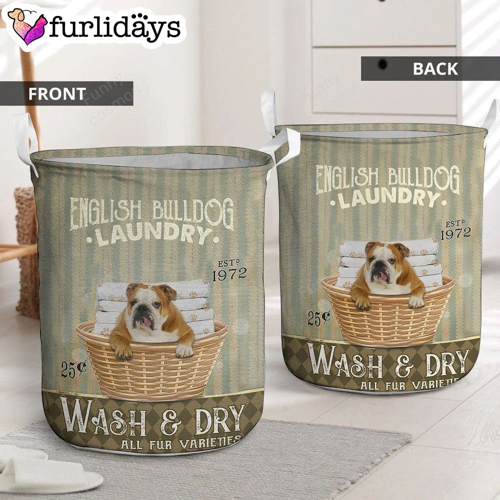 English Bulldog Dog Wash Dry Laundry Basket Home Decor Storage Basket Dog Memorial Gift 1