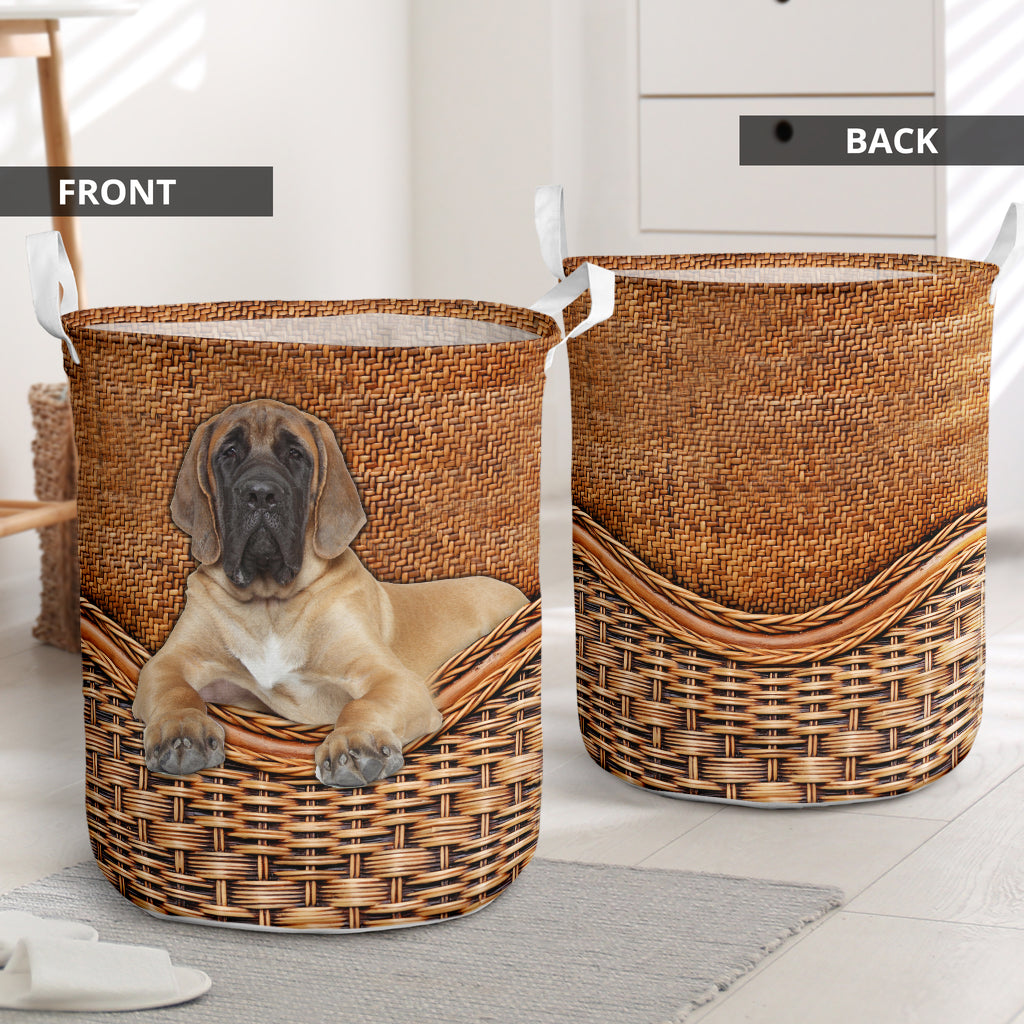 English Mastiff Rattan Texture Laundry Basket Dog Laundry Basket Christmas Gift For Her Home Decor 1