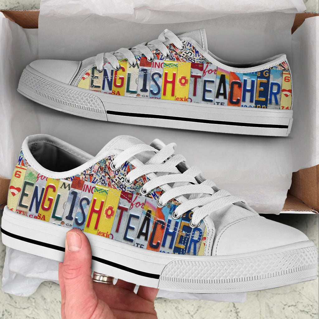 English Teacher Shoes License Plates Low Top Shoes Best Gift For Teacher School Shoes Malalan 1 English Teacher Shoes License Plates Low Top Shoes Best Gift For Teacher School Shoes Malalan 1