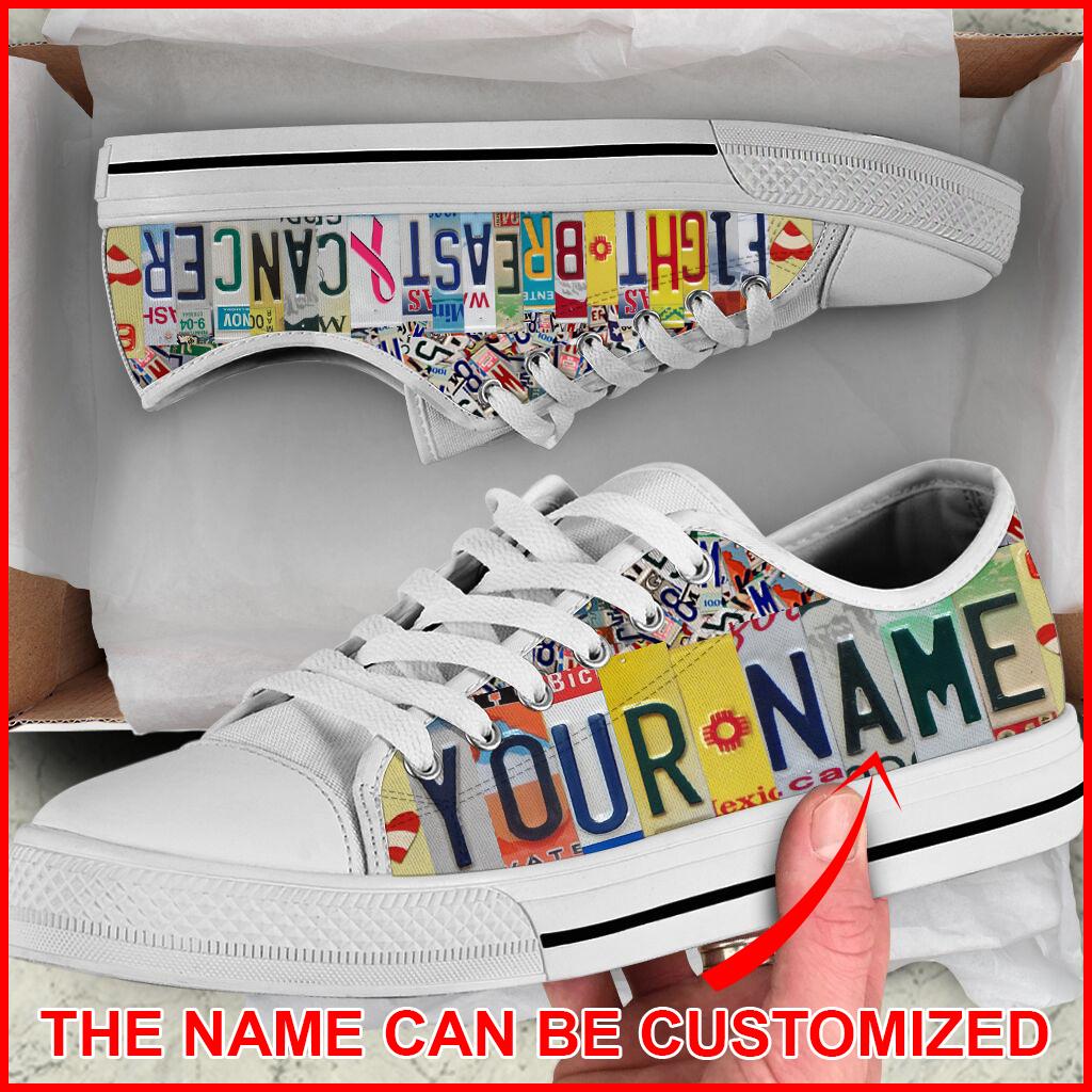 Fight Breast Cancer Shoes License Plates Canvas Shoes Personalized Custom Best Gift For Men And Women 1