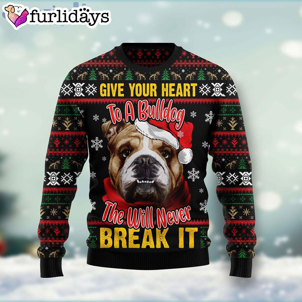 Give Your Heart Bulldog Ugly Christmas Sweater Family Ugly Christmas Sweater Gifts 1