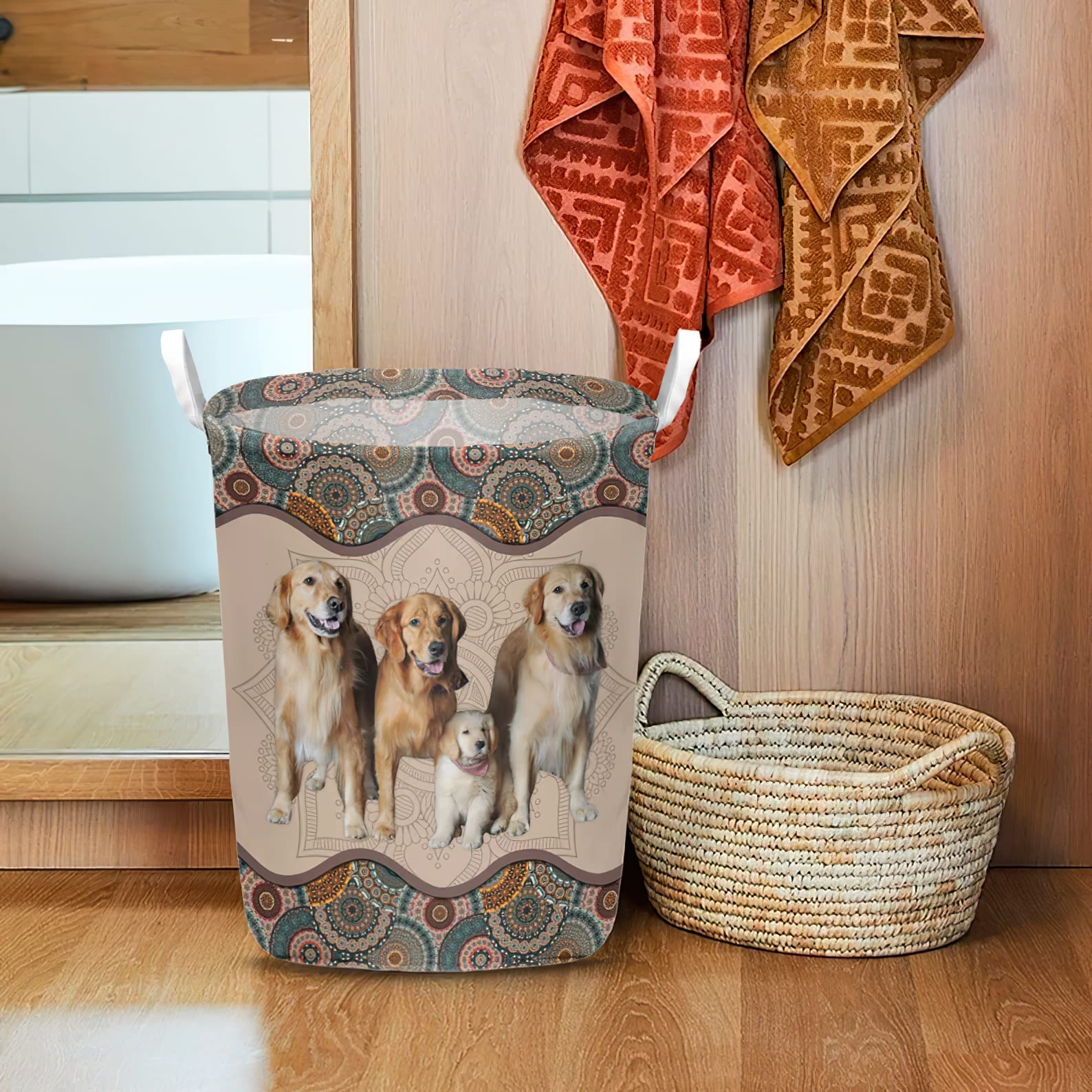 Golden Retriever In Mandala Pattern Laundry Basket Dog Laundry Basket Christmas Gift For Her Home Decor 1 Golden Retriever In Mandala Pattern Laundry Basket Dog Laundry Basket Christmas Gift For Her Home Decor 1