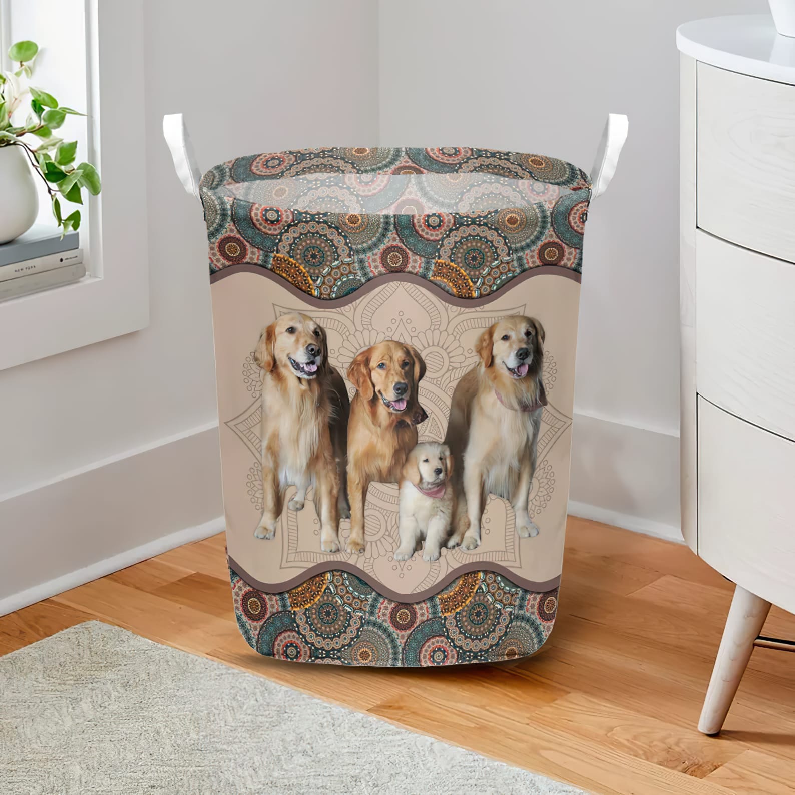 Golden Retriever In Mandala Pattern Laundry Basket Dog Laundry Basket Christmas Gift For Her Home Decor 2 Golden Retriever In Mandala Pattern Laundry Basket Dog Laundry Basket Christmas Gift For Her Home Decor 2