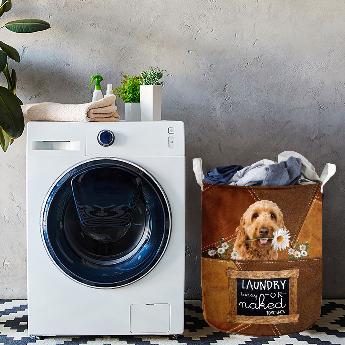 Goldendoodle Laundry Today Or Naked Tomorrow Daisy Laundry Basket Dog Laundry Basket Christmas Gift For Her Home Decor 3