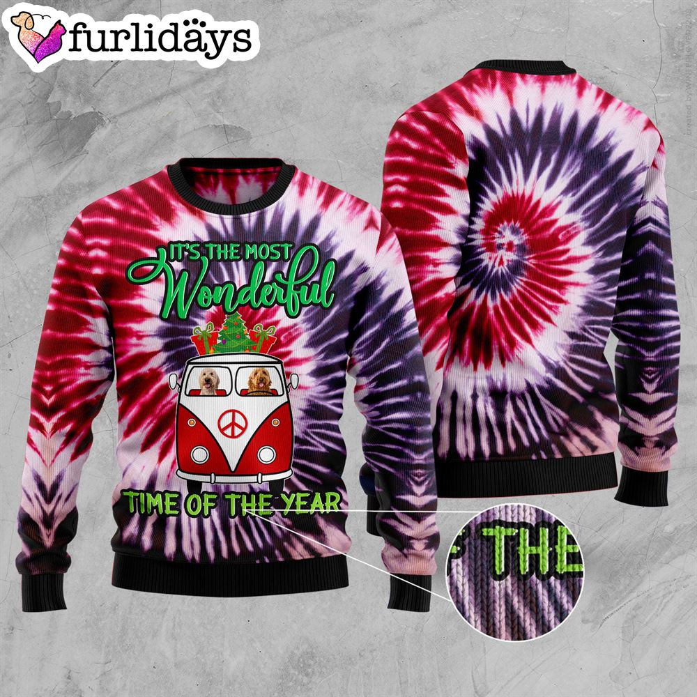 Goldendoodle Tie Dye Ugly Christmas Sweater Gift For Pet Lovers Christmas Outfits Gift 3