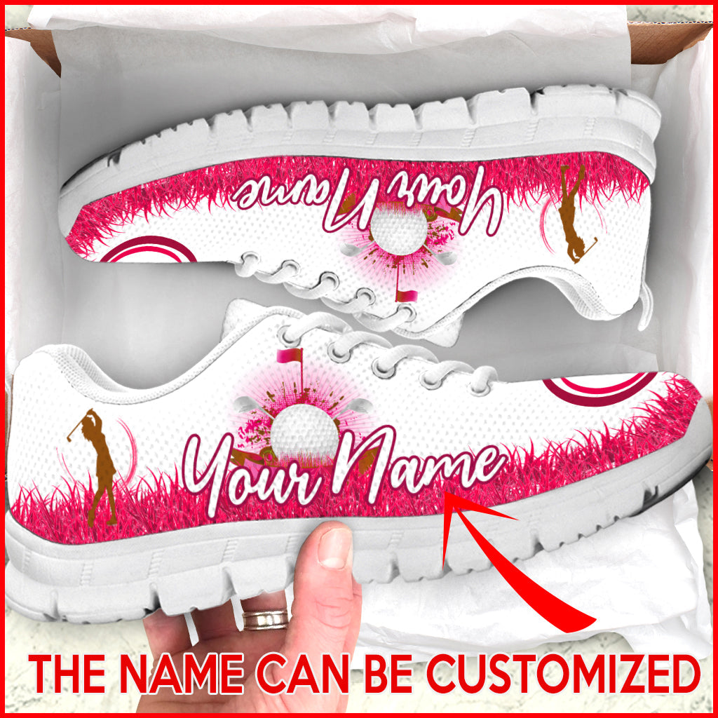 Golf Grass Hot Pink Color Custom Name Fashion Sneaker For Men And Women Comfortable Walking Running Lightweight Casual Shoes 1