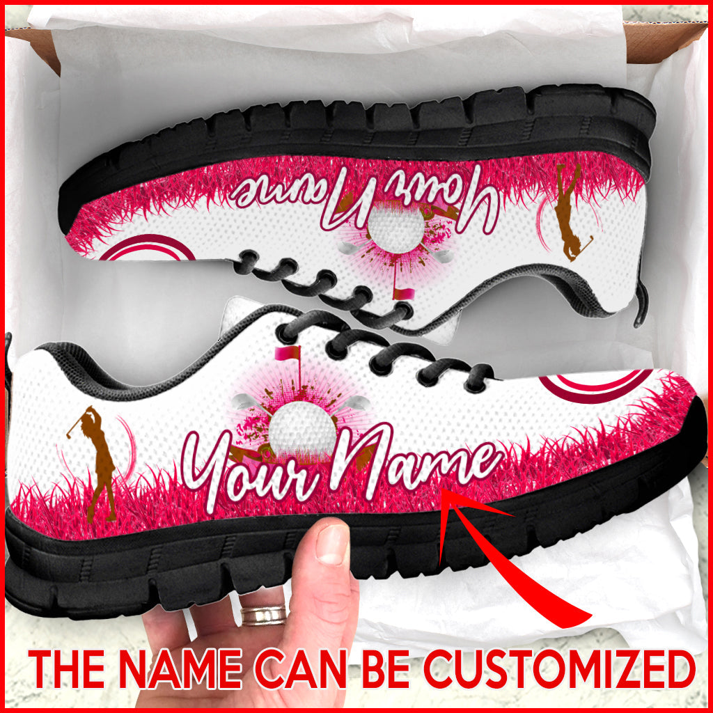 Golf Grass Hot Pink Color Custom Name Fashion Sneaker For Men And Women Comfortable Walking Running Lightweight Casual Shoes 3