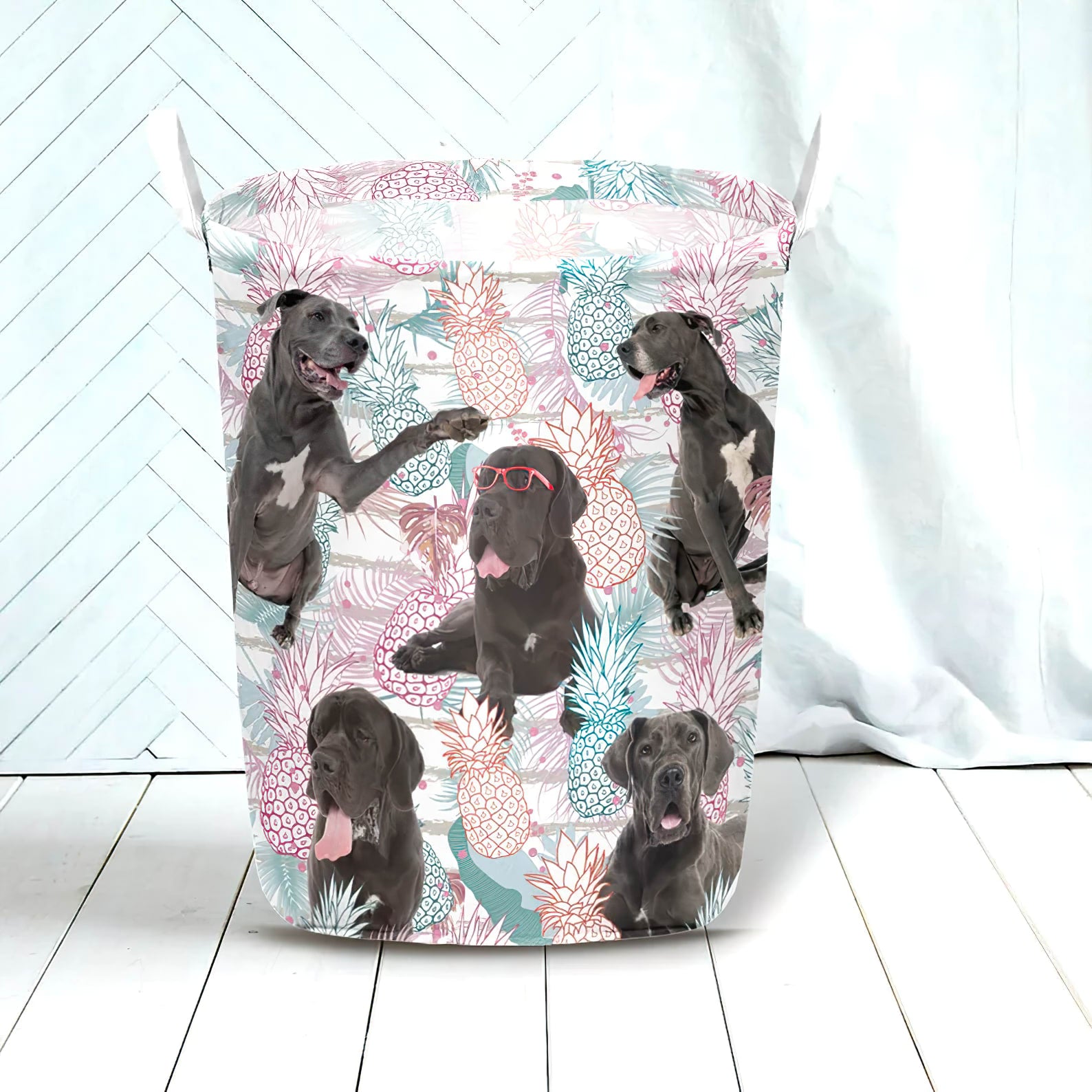 Great Dane In Summer Tropical With Leaf Seamless Laundry Basket Dog Laundry Basket Christmas Gift For Her Home Decor 3