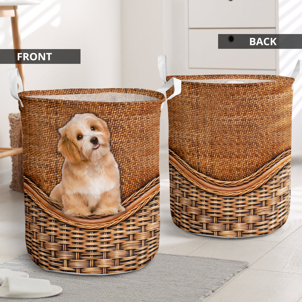 Havanese Rattan Texture Laundry Basket Dog Laundry Basket Christmas Gift For Her Home Decor 1
