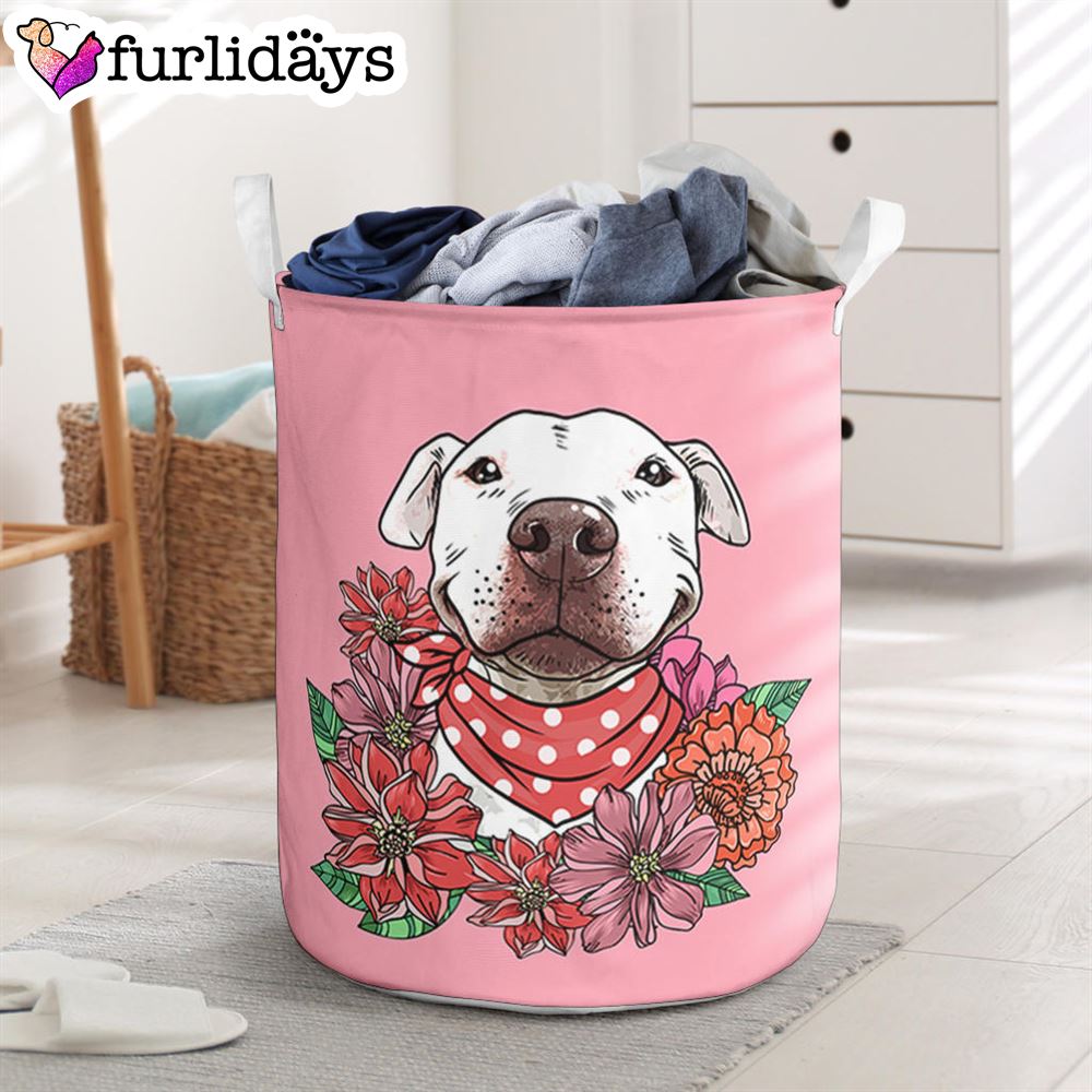 Illustrated Pit Bull Laundry Basket Dog Laundry Basket Christmas Gift For Her Home Decor 1
