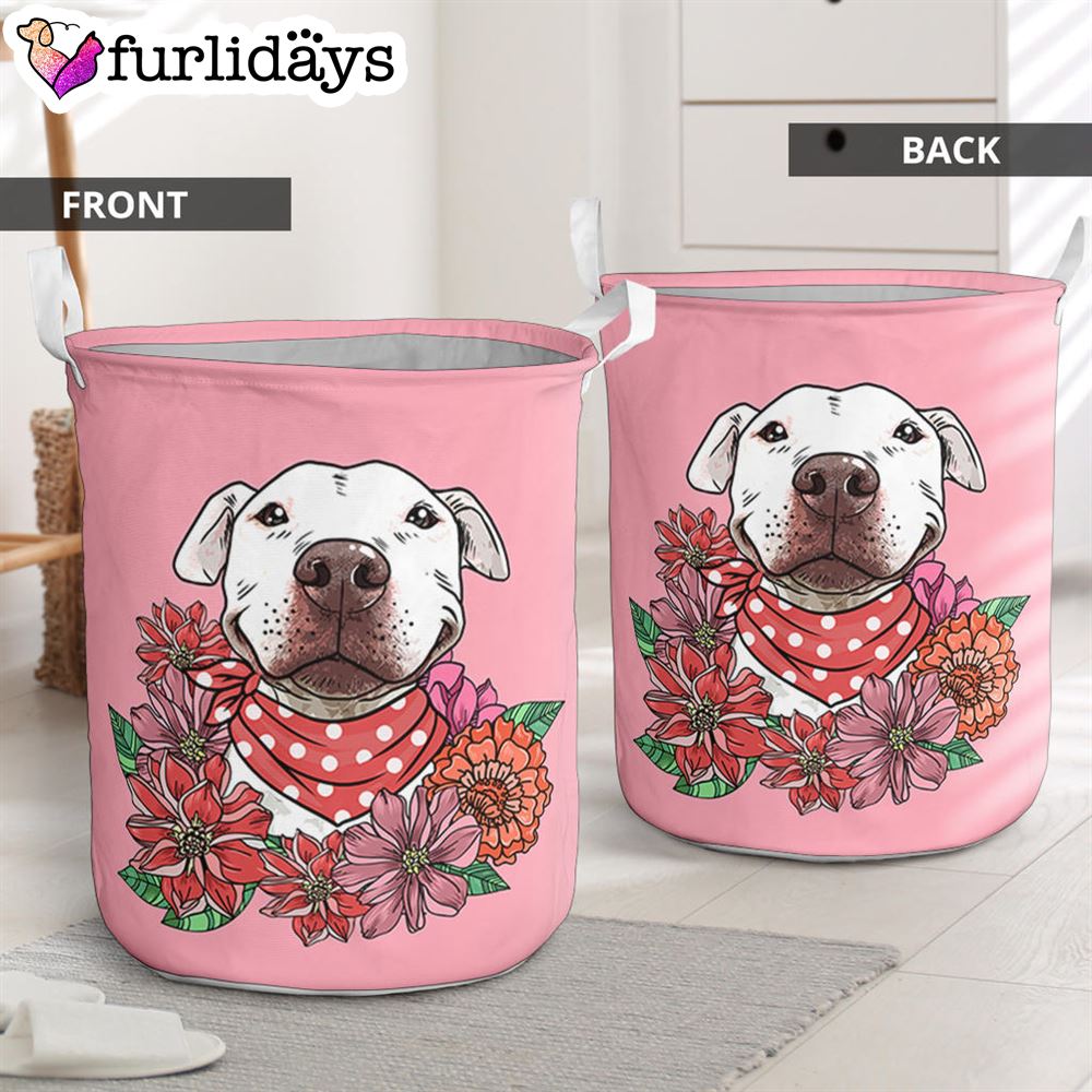 Illustrated Pit Bull Laundry Basket Dog Laundry Basket Christmas Gift For Her Home Decor 2