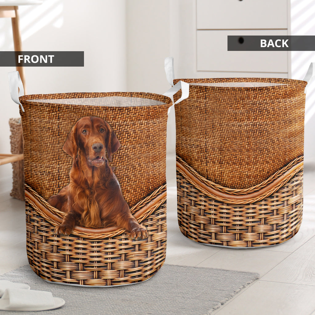 Irish Setter Rattan Texture Laundry Basket Dog Laundry Basket Christmas Gift For Her Home Decor 1