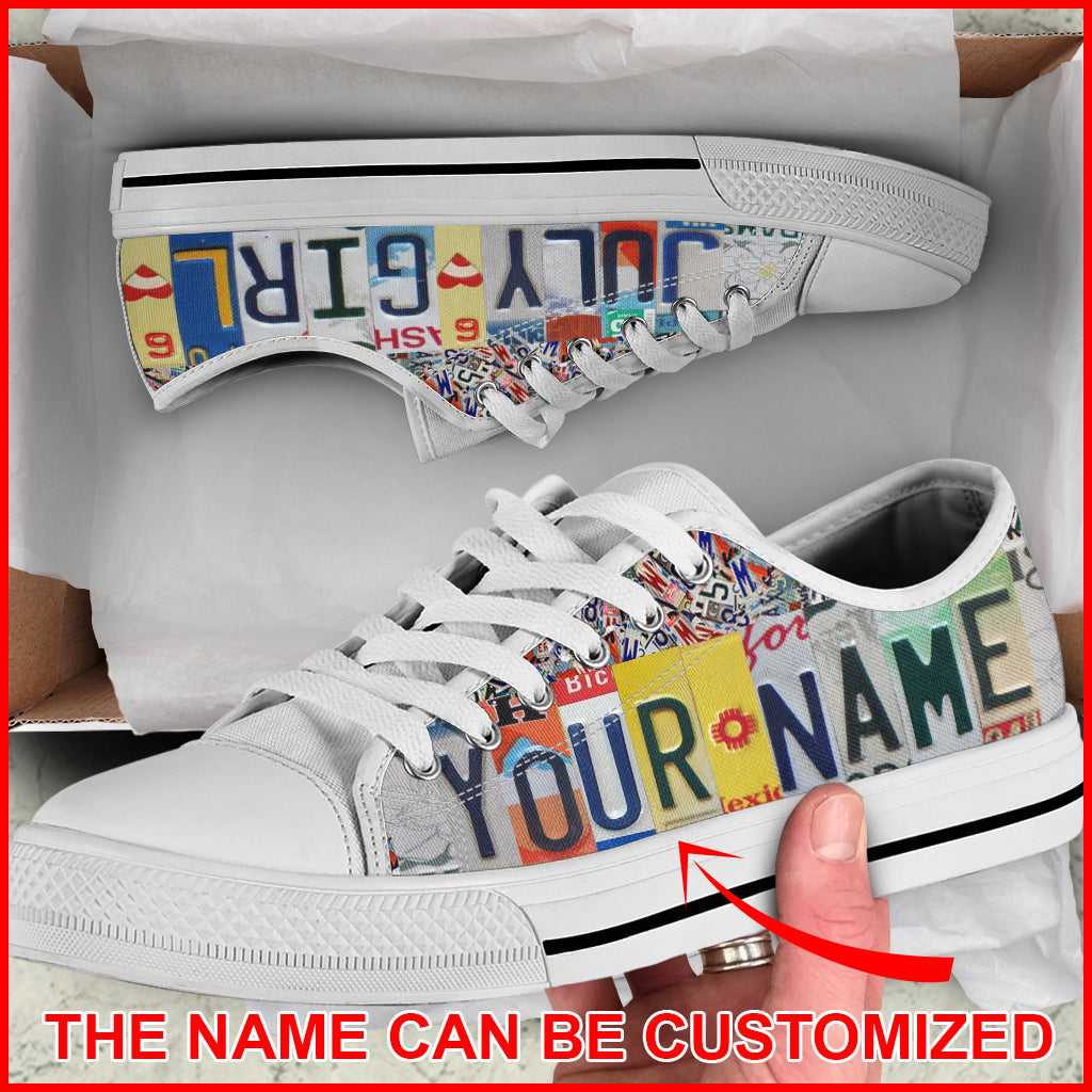 July Girl License Plates Custom Name Low Top Shoes Canvas Print Lowtop Trendy Fashion Casual Shoes Gift For Adults 1