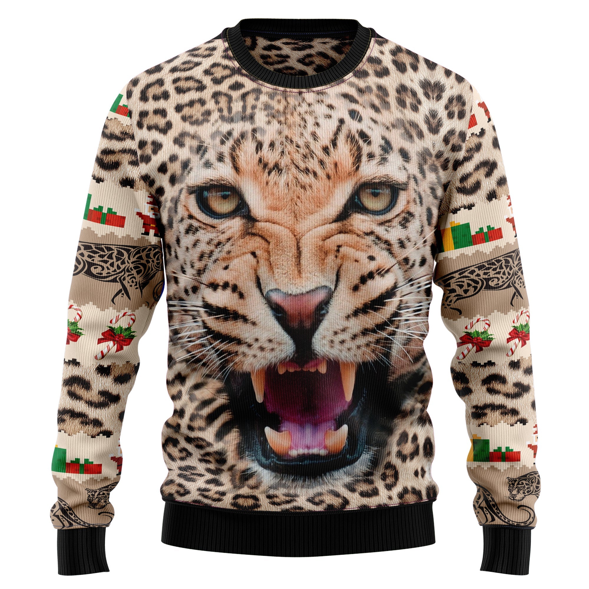 Leopard Cute Face Ugly Christmas Sweater Funny Family Sweater Gifts Unisex Crewneck Sweater 1 Leopard Cute Face Ugly Christmas Sweater Funny Family Sweater Gifts Unisex Crewneck Sweater 1