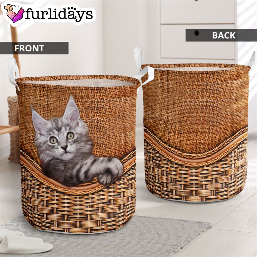 Main Coon Rattan Texture Laundry Basket Cat Laundry Basket Mother Gift Gift For Cat Lovers 1