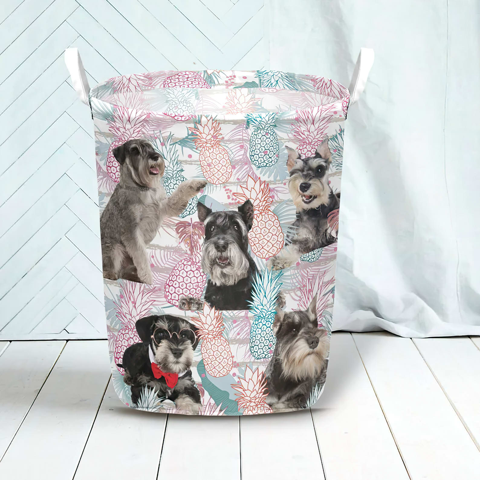 Miniature Schnauzer In Summer Tropical With Leaf Seamless Laundry Basket Dog Laundry Basket Home Decor 3 Miniature Schnauzer In Summer Tropical With Leaf Seamless Laundry Basket Dog Laundry Basket Home Decor 3